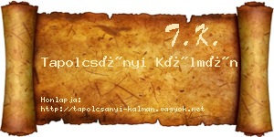 Tapolcsányi Kálmán névjegykártya